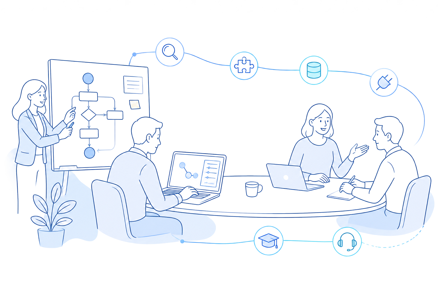 Vividia implementation team mapping workflows, configuring systems and training users