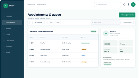 Clinic interface preview