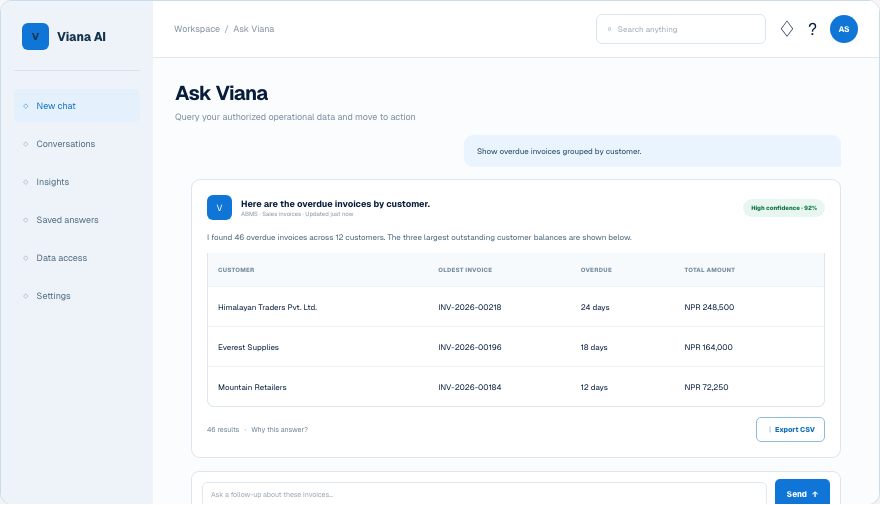 Viana AI Intelligence interface in Vividia Suite